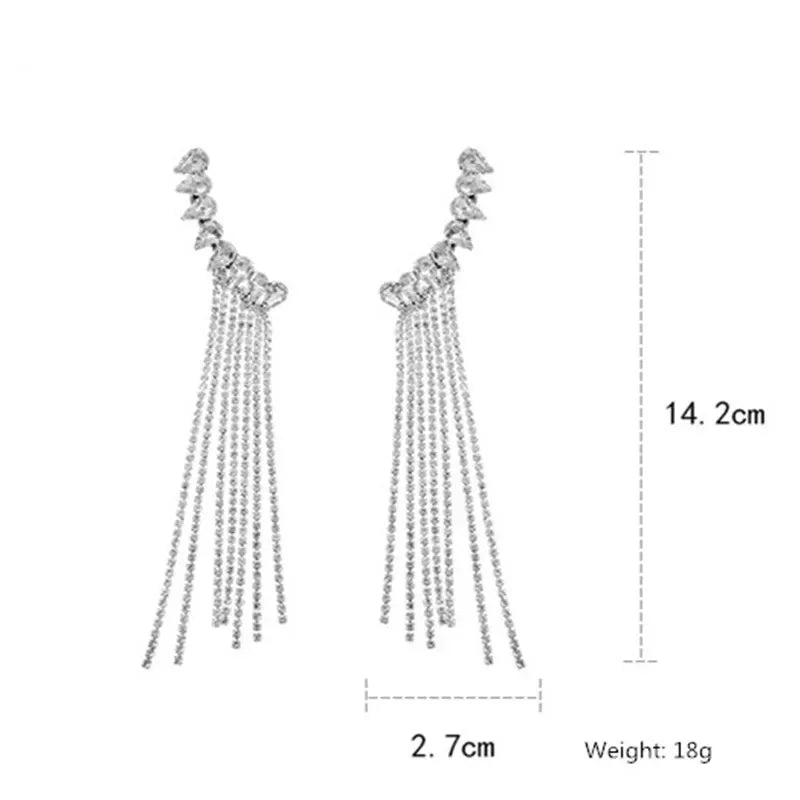 FYUAN Long Tassel Rhinestone Drop Earrings - Shiny Water Drop
