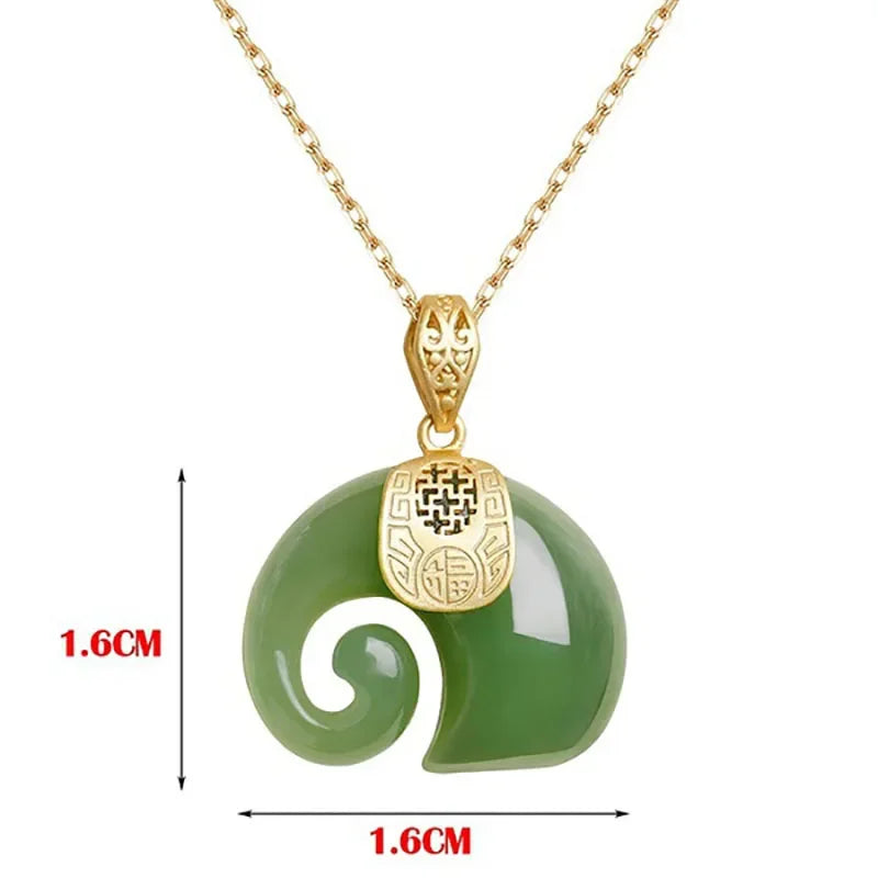 Boutique Hetian Jade Elephant Necklace - 18K Gold Natural Stone