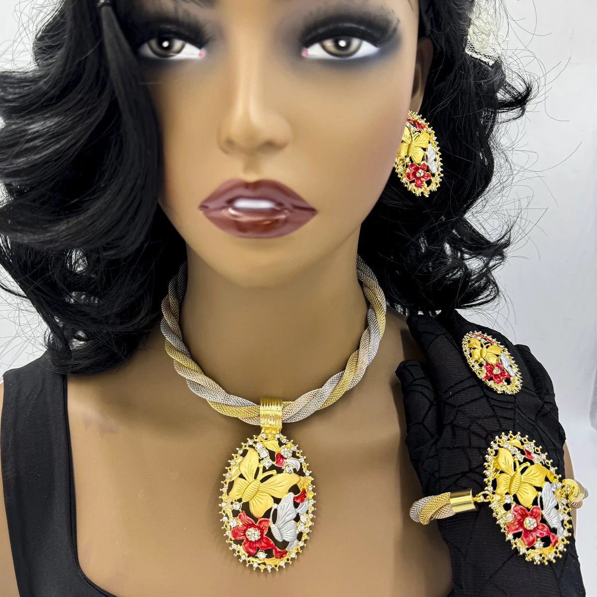 African Dubai Gold Jewelry Set - 4PC Wedding Bridal Flower