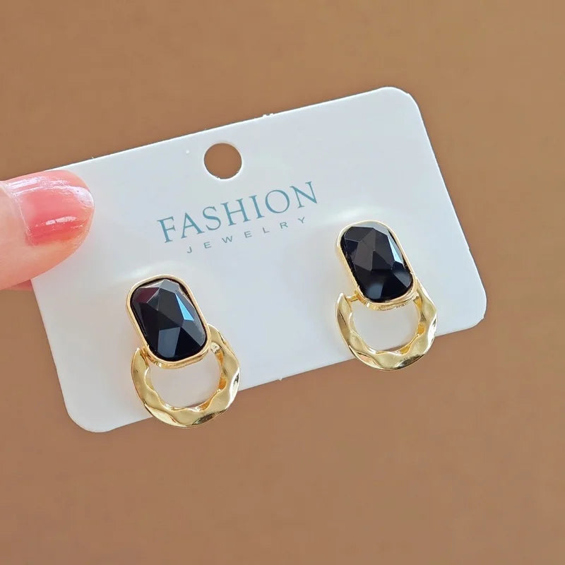 French Black Geometry Earrings - 2025 Trending Metal