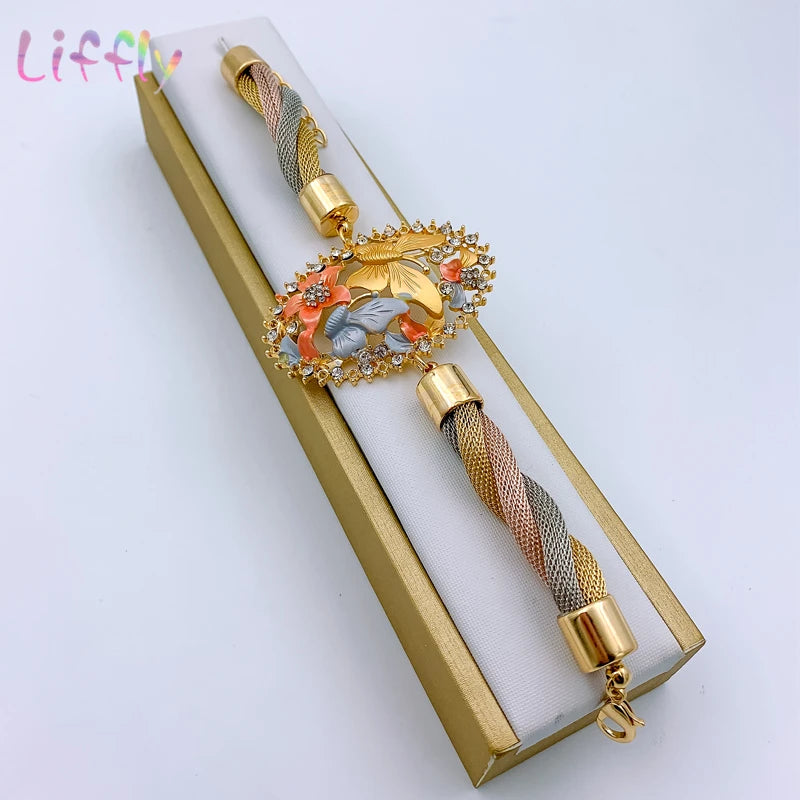 African Dubai Gold Jewelry Set - 4PC Wedding Bridal Flower