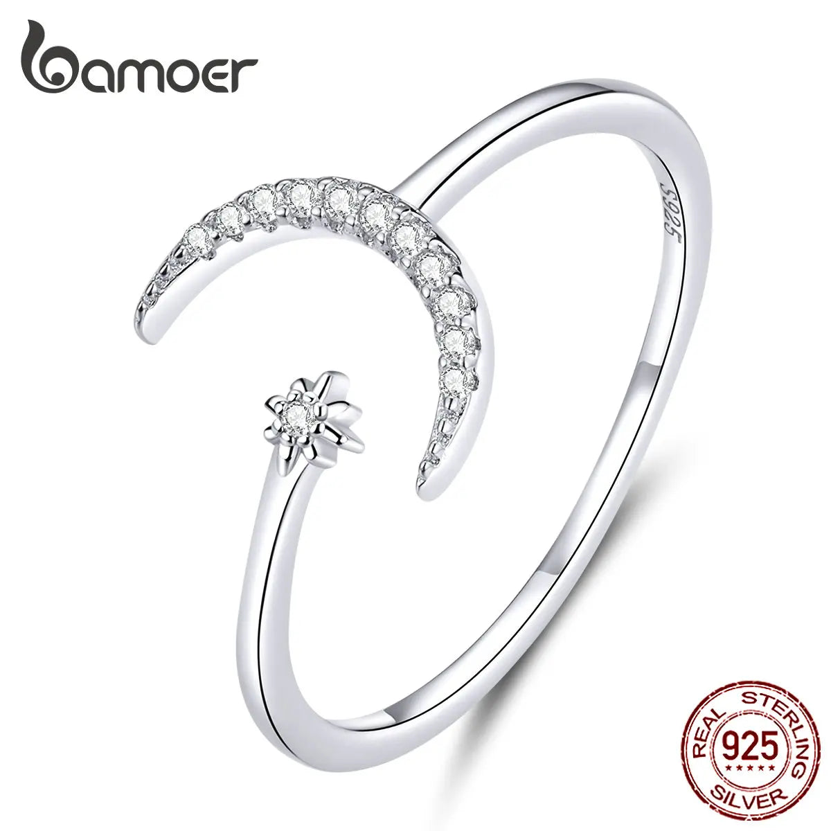 BAMOER 925 Silver Minimalist Ring - Simple Adjustable Band