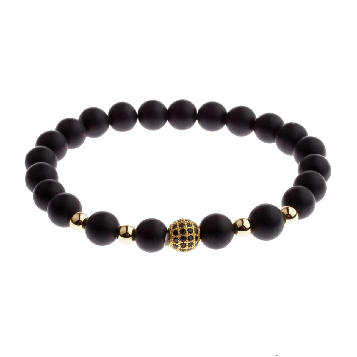 Luxury Natural Stone Yoga Bracelet - Micro Pave CZ Ball Matte