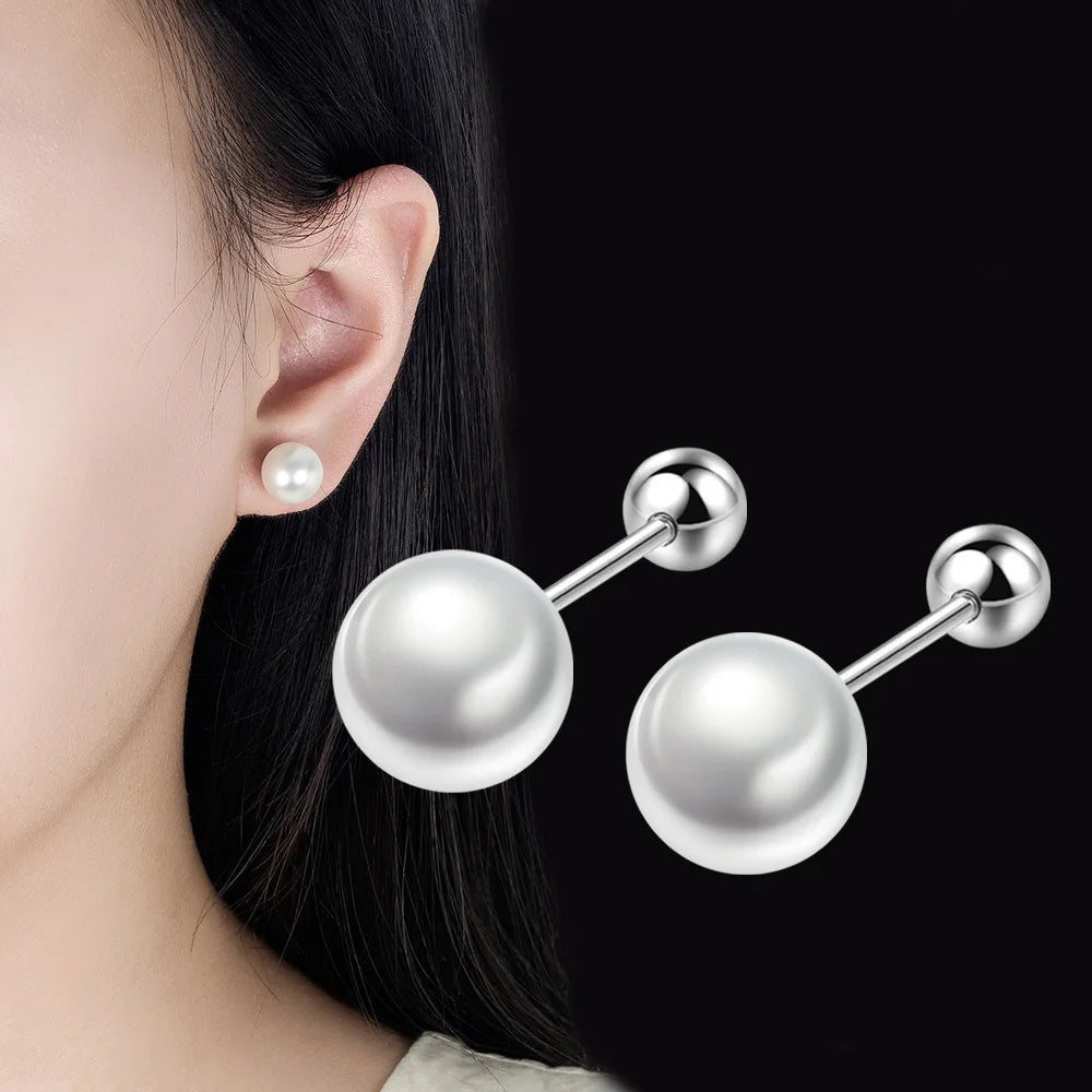 925 Silver Freshwater Pearl Stud Earrings - 6mm 8mm 10mm 12mm