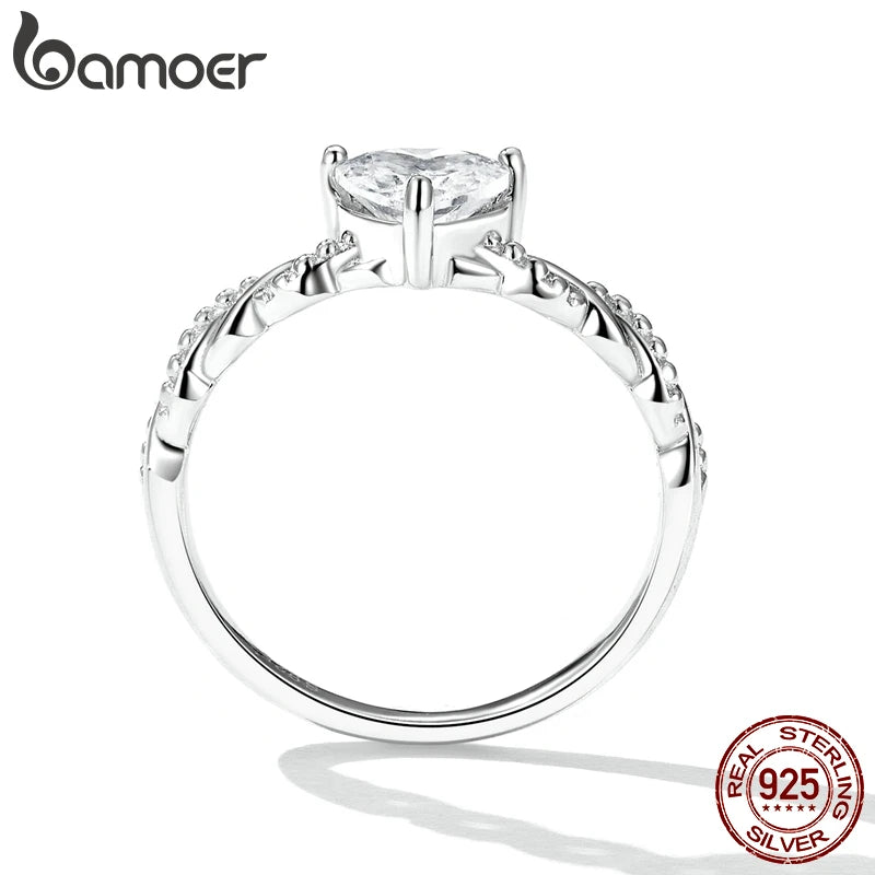 BAMOER 925 Silver Romantic Heart Ring - Shining Stone