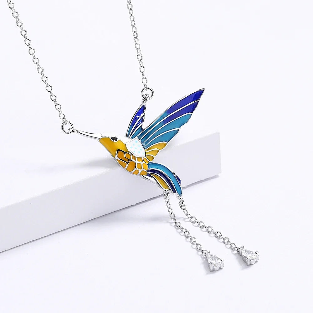 2024 Fashion Bird Pendant Necklace - Color Epoxy Tassel Enamel