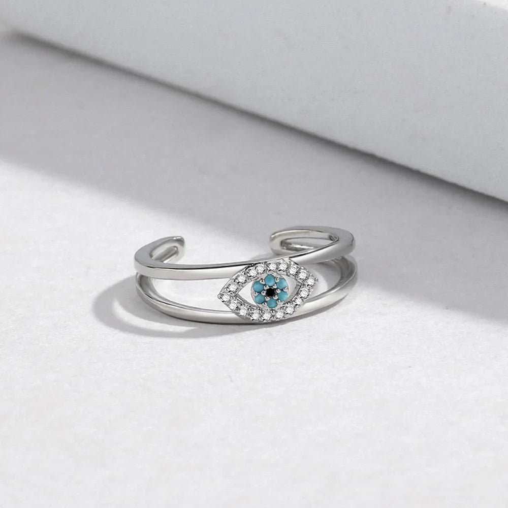 YILUOCD Evil Eye Ring - Blue Zircon Adjustable