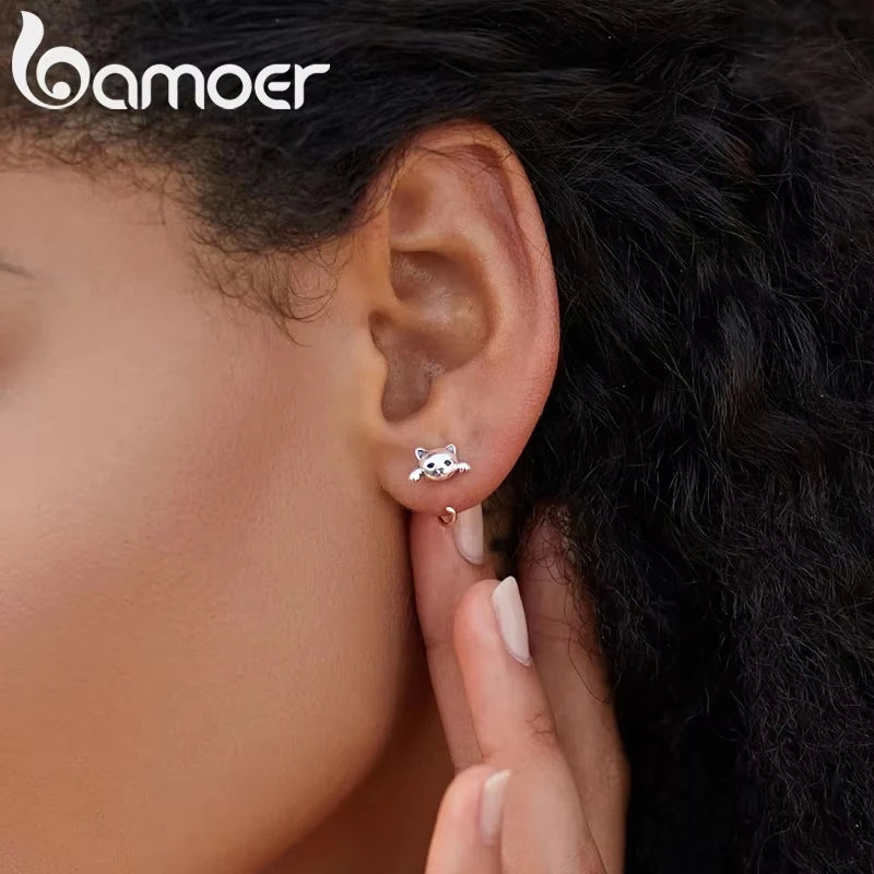 BAMOER 925 Silver Cat Tail Stud Earrings - 4 Colors