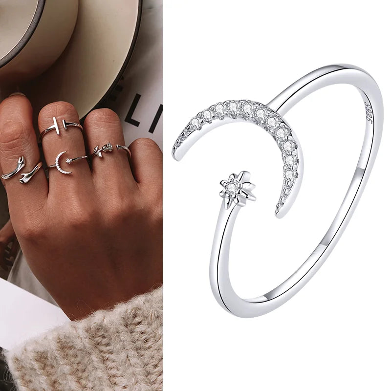 WOSTU 925 Silver Open Ring - Adjustable Wedding Band