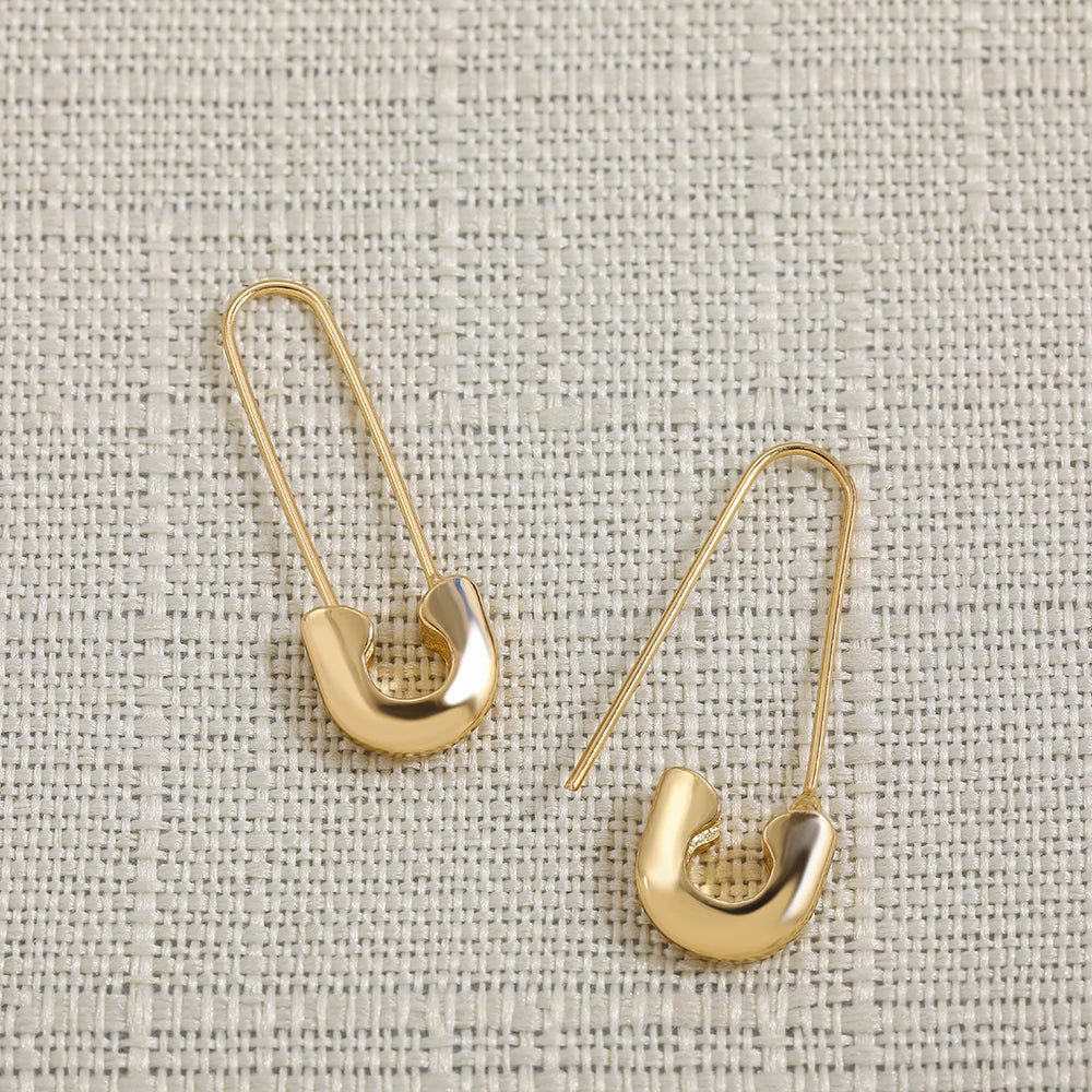 Minimalist Safety Pin Earrings - U-Shaped Gold Lock