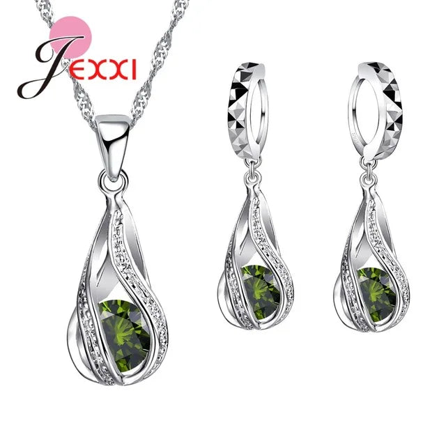 925 Sterling Silver CZ Jewelry Set - Water Drop Design