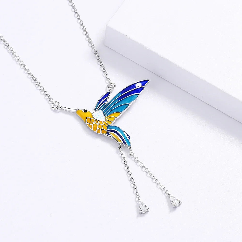 2024 Fashion Bird Pendant Necklace - Color Epoxy Tassel Enamel