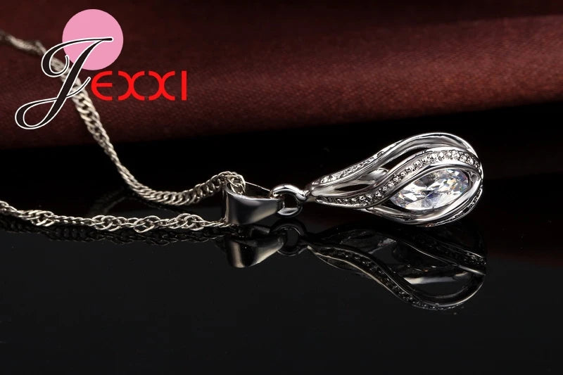 925 Sterling Silver CZ Jewelry Set - Water Drop Design