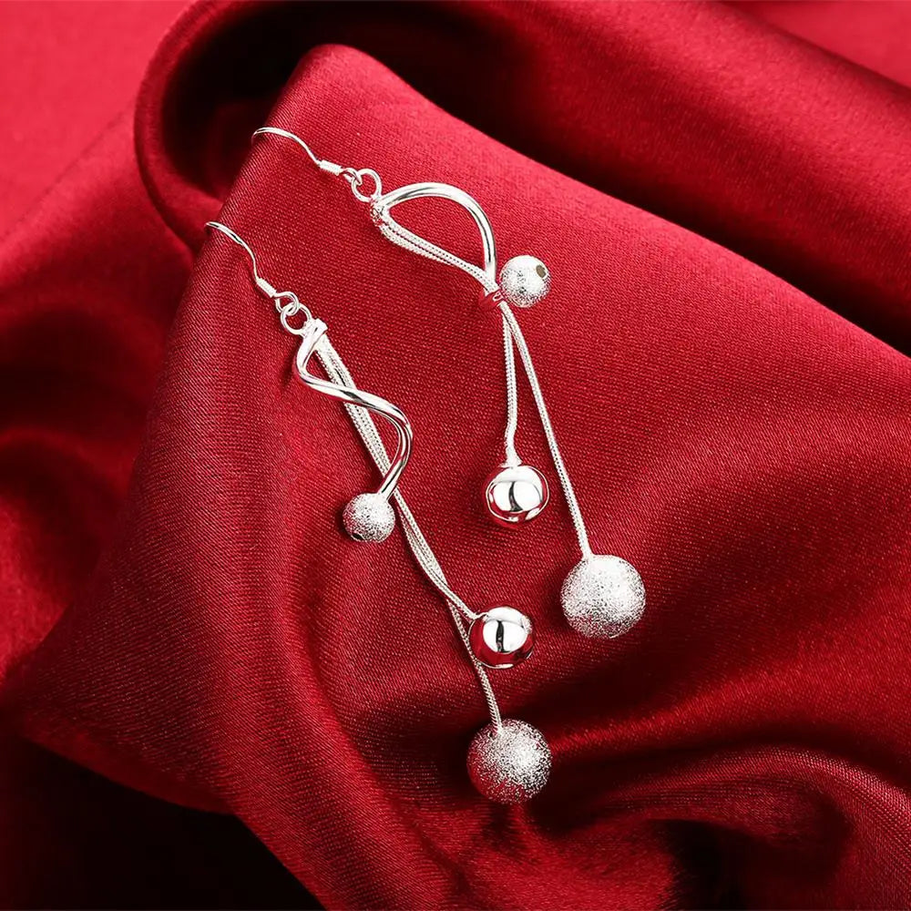 925 Sterling Silver Tassel Bead Earrings - Long Drop