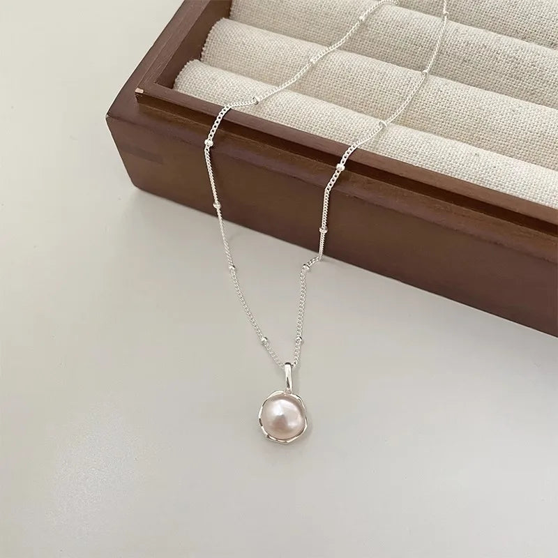 925 Silver Pearl Thin Chain Necklace - Trendy Simple Elegant