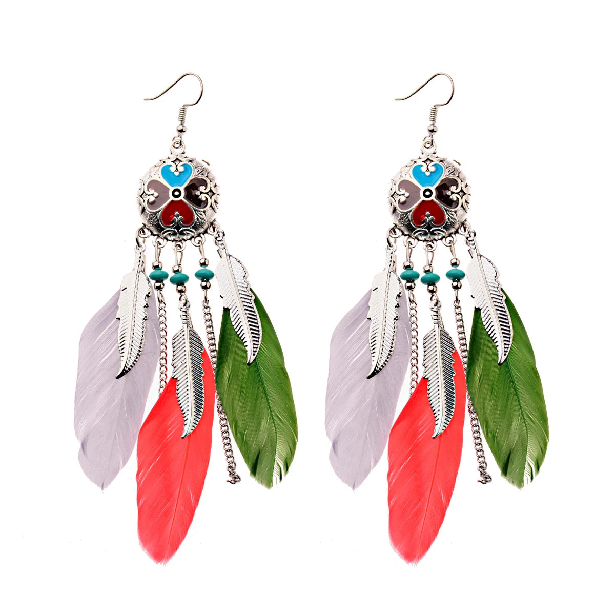 Dream Catcher Feather Earrings - Handmade Boho Tassel