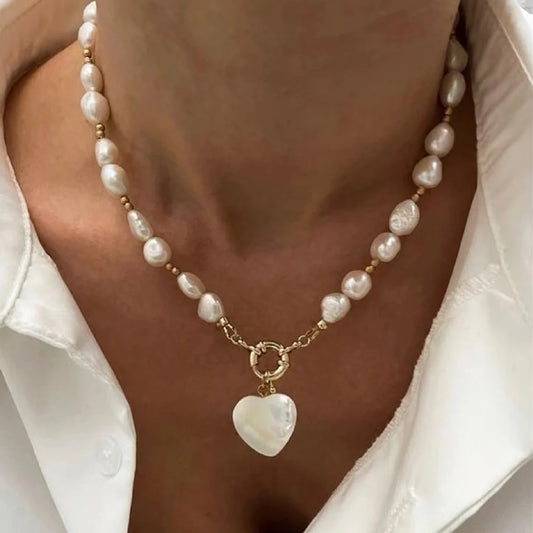 Elegant Irregular Pearl Necklace - Multi-Layer Heart Choker