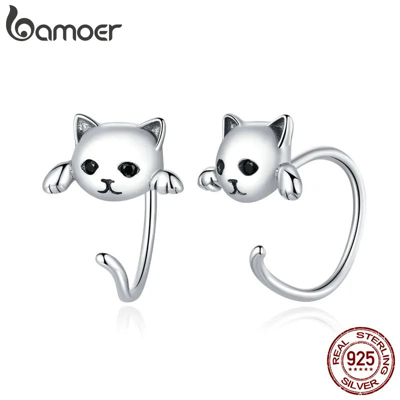 BAMOER 925 Silver Cat Tail Stud Earrings - 4 Colors