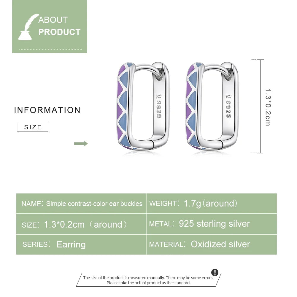 BAMOER 925 Silver Contrast-Color Hoop Earrings - Violet