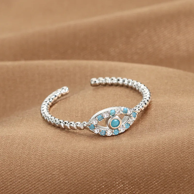 YILUOCD Evil Eye Ring - Blue Zircon Adjustable