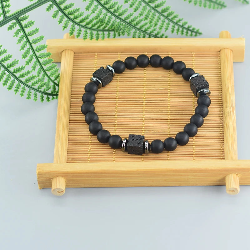 Retro Black Volcanic Bracelet - Frosted Onyx Lava Beads