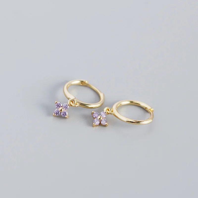 925 Silver Floral Sweet Earrings - Temperament Zircon