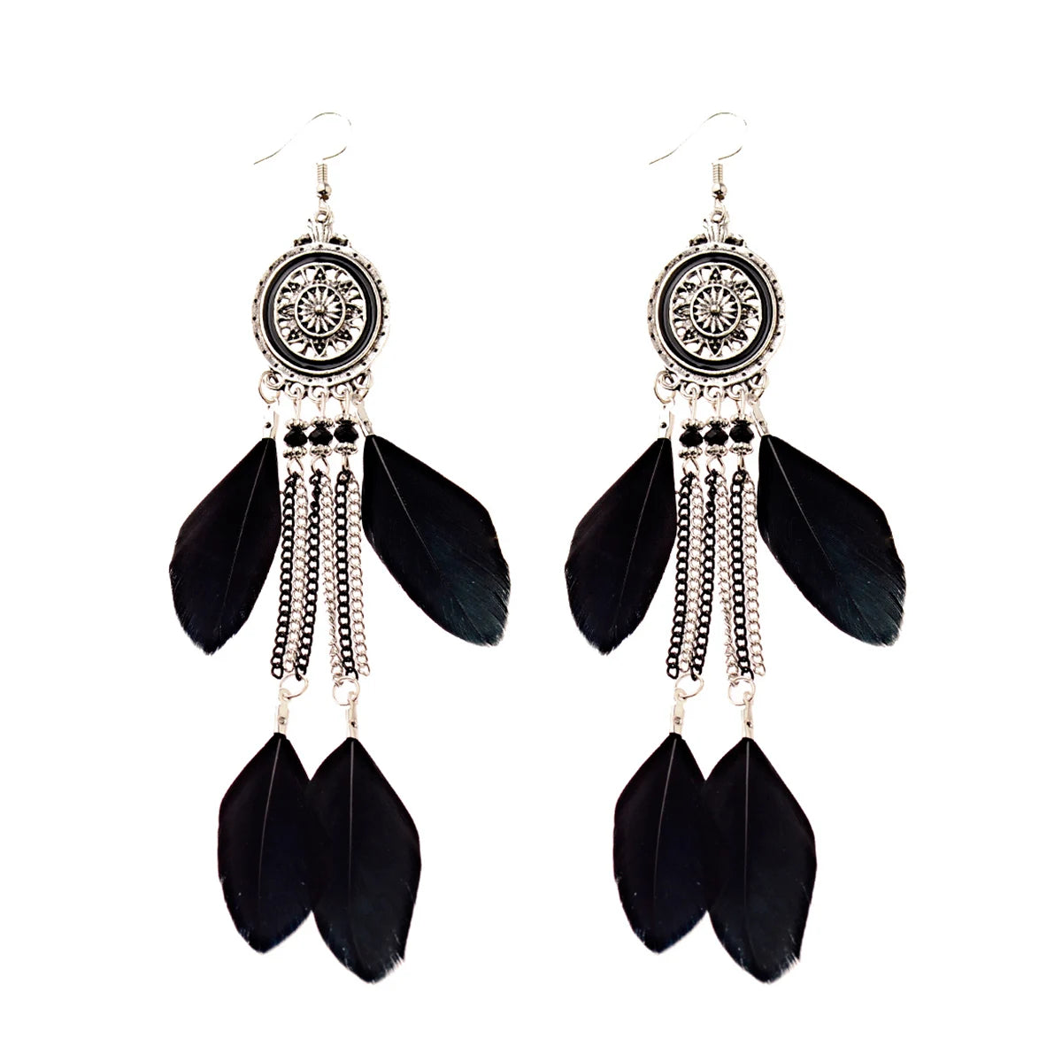 Dream Catcher Feather Earrings - Handmade Boho Tassel