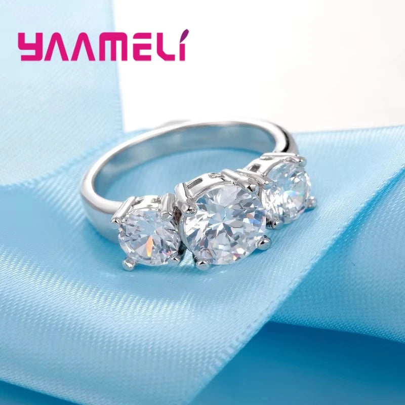 925 Sterling Silver 3-Stone CZ Ring - Prong Setting