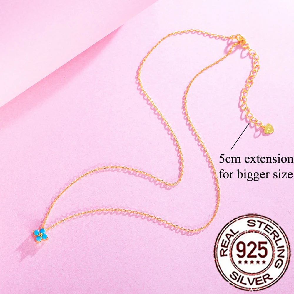 QooLady 925 Silver Four-Leaf Turquoise Necklace - Lucky Blue