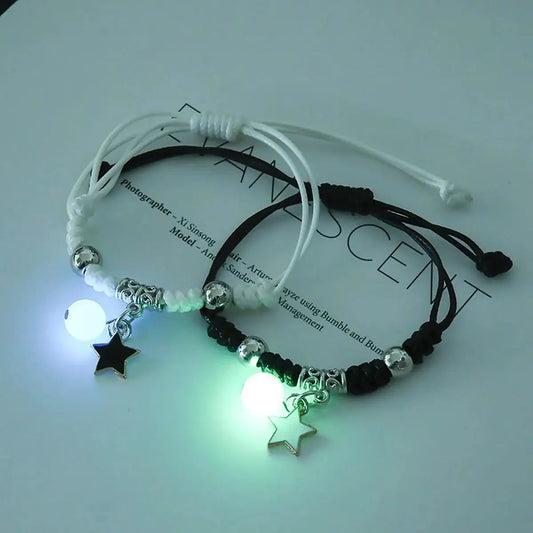 2PC Luminous Star Couple Bracelet - Cat Flower Heart Moon Charm