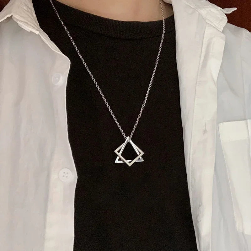 Simple Geometry Interlocking Necklace - Square Triangle Pendant