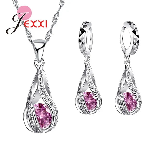 925 Sterling Silver CZ Jewelry Set - Water Drop Design