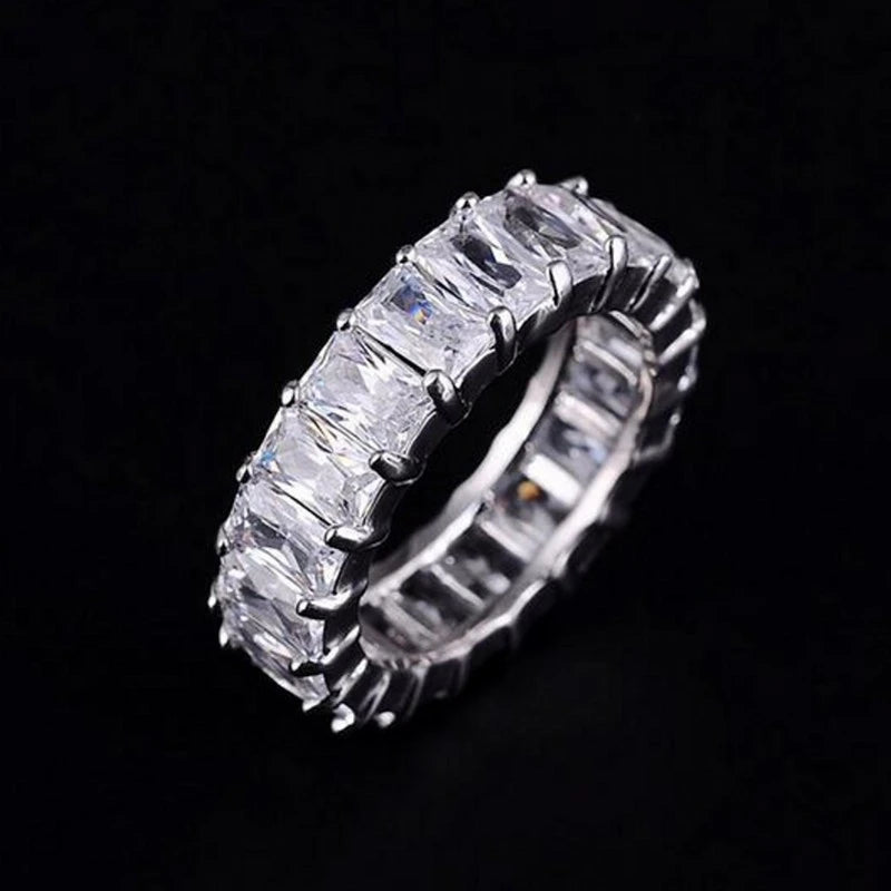 Eternity 925 Silver Ring - Emerald Cut Diamond Band