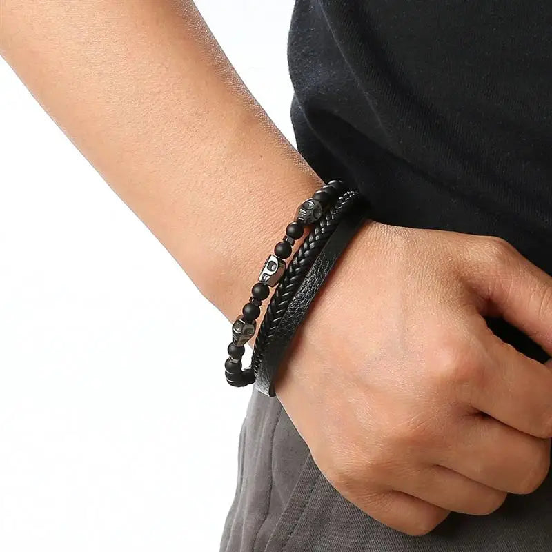 High Quality Tiger Eye Leather Bracelet - Multi-Layer Men's