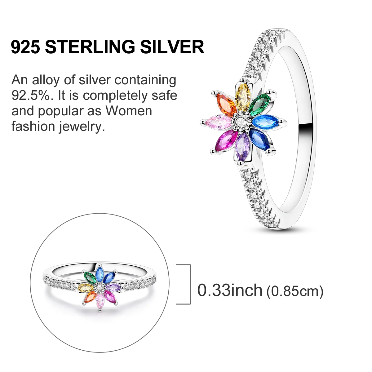 925 Sterling Silver Star & Moon Ring - Blue Zircon