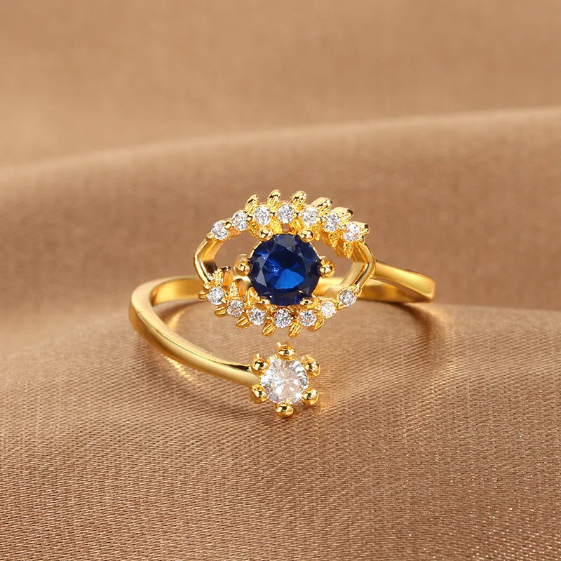 YILUOCD Evil Eye Ring - Blue Zircon Adjustable