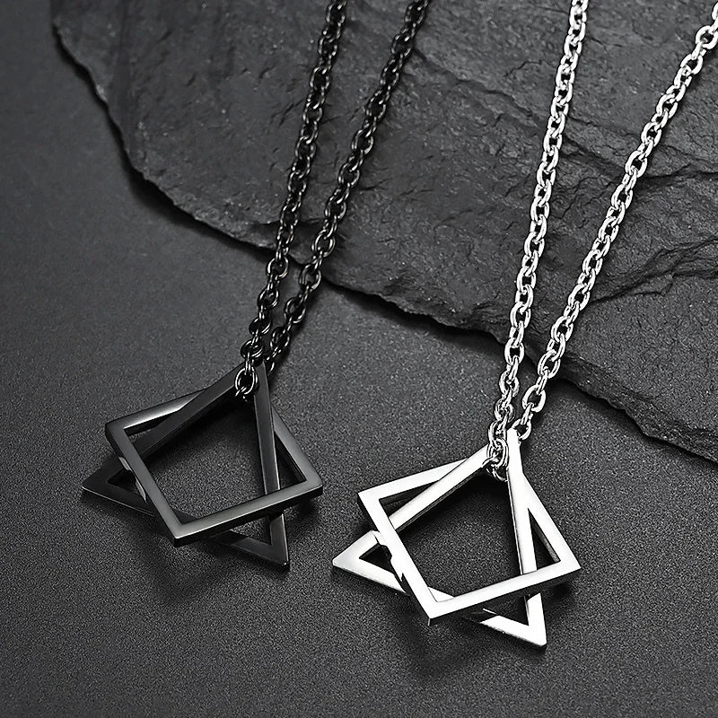 Simple Geometry Interlocking Necklace - Square Triangle Pendant