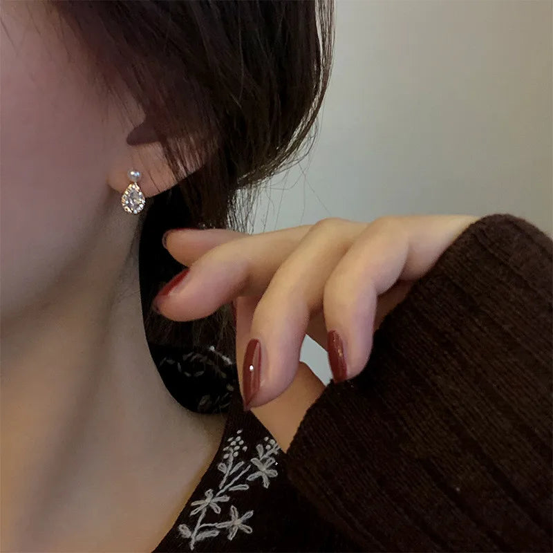 S925 Silver 14K Gold Pearl Earrings - Water Drop Morning Dew