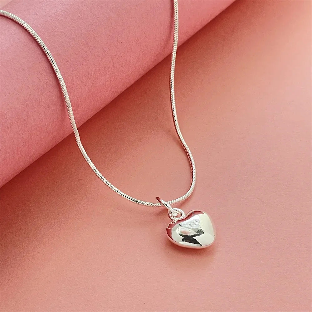 925 Silver Heart Pendant Necklace - Simple Luxury Banquet