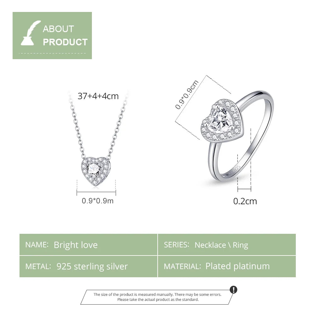 BAMOER 925 Silver Bright Love Ring - Dazzling Heart Crystal