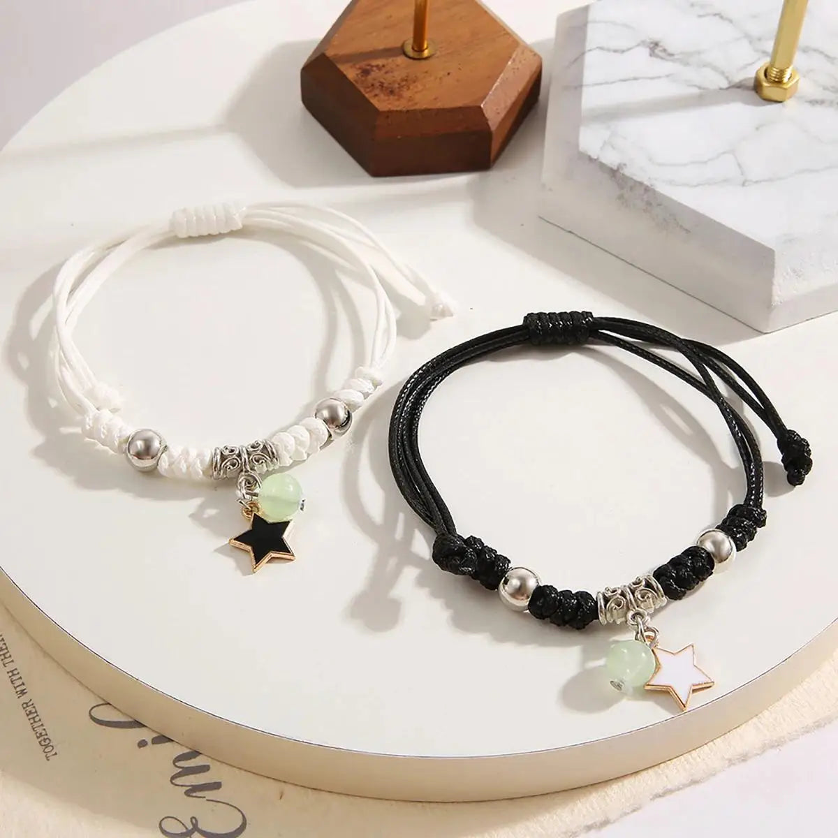 2PC Luminous Star Couple Bracelet - Cat Flower Heart Moon Charm