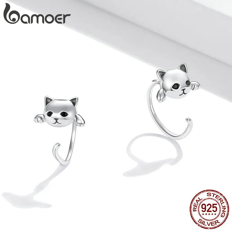 BAMOER 925 Silver Cat Tail Stud Earrings - 4 Colors
