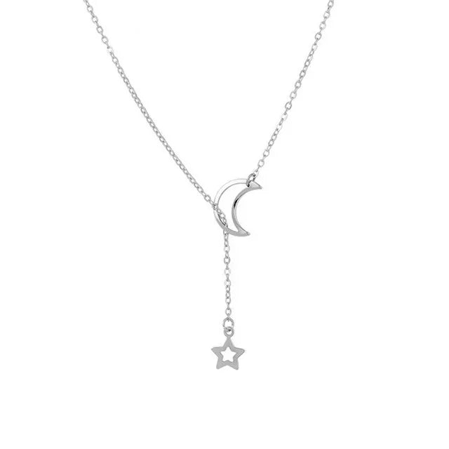 Simple Moon Star Choker - Gold Alloy Charm Collares