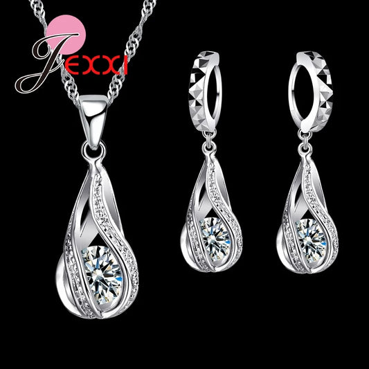 925 Sterling Silver CZ Jewelry Set - Water Drop Design