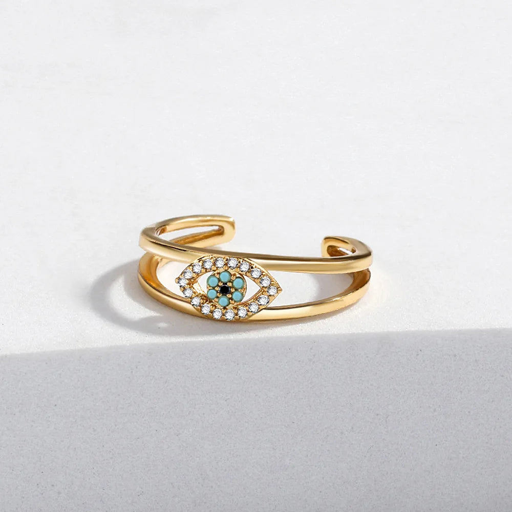 YILUOCD Evil Eye Ring - Blue Zircon Adjustable