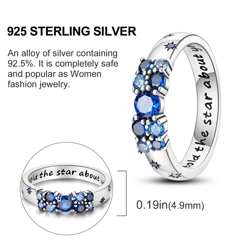925 Sterling Silver Star & Moon Ring - Blue Zircon