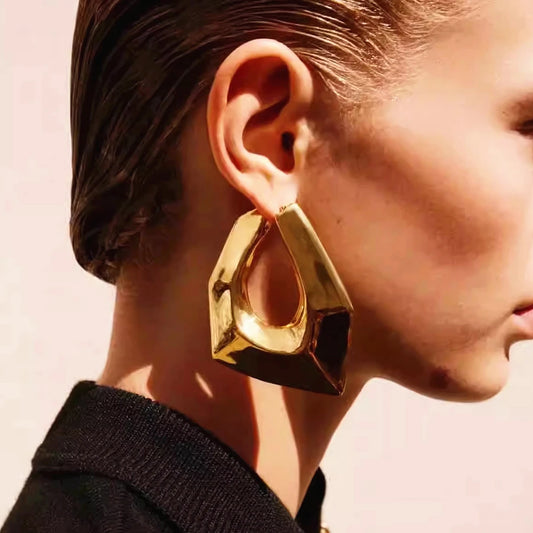 Exaggerated Geometric Large Earrings - Irregular Metal