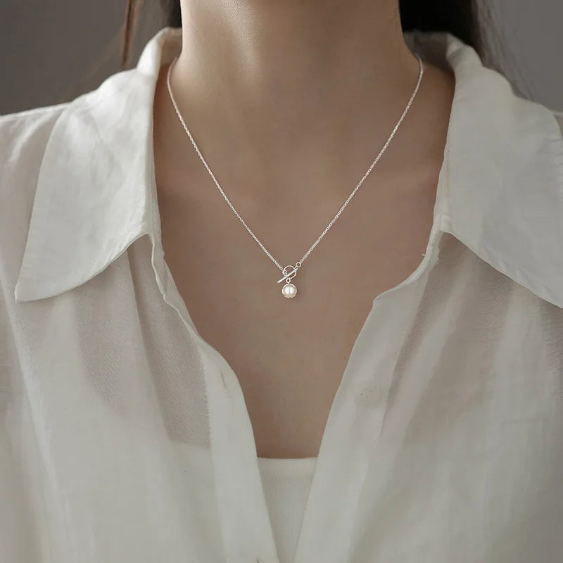 925 Silver Pearl Thin Chain Necklace - Trendy Simple Elegant
