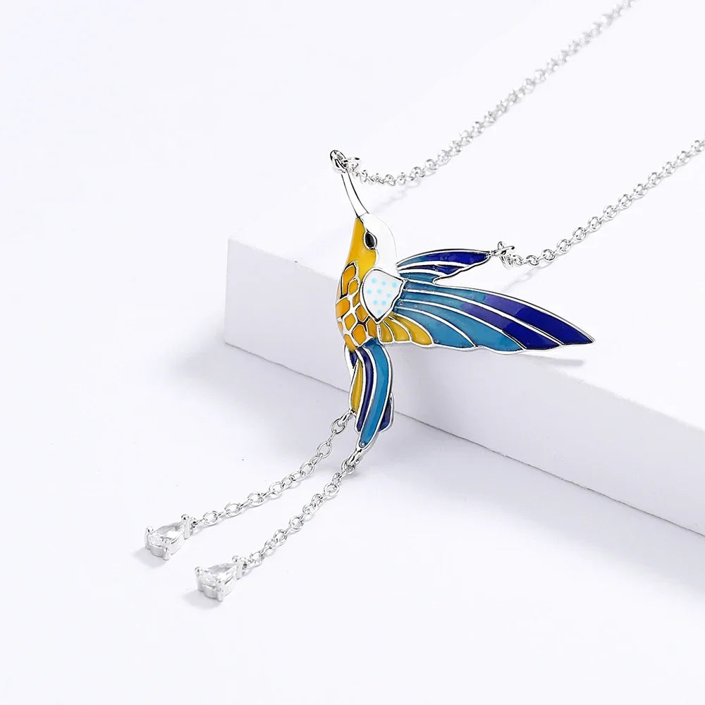 2024 Fashion Bird Pendant Necklace - Color Epoxy Tassel Enamel
