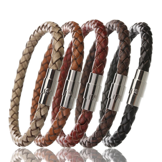 Woven Leather Rope Bracelet - Vintage Magnetic Buckle Men's